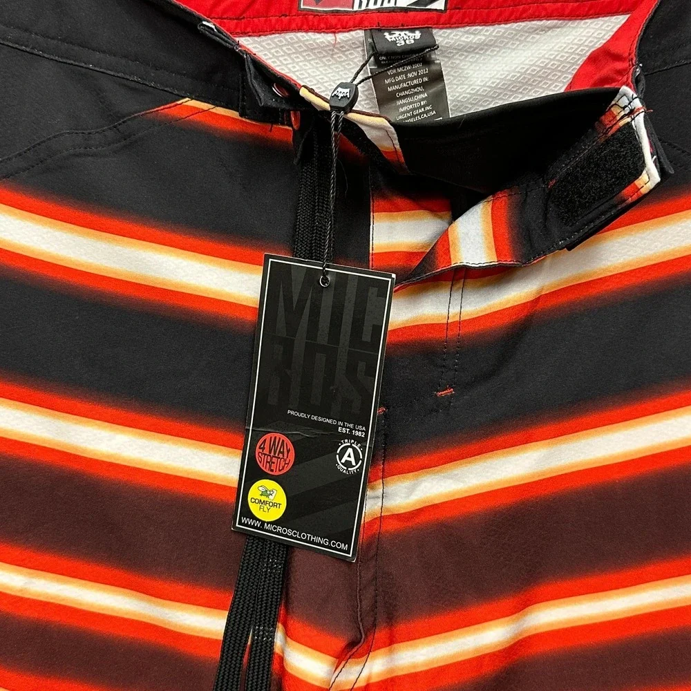 Micros Board Shorts Mens Size 36 NWT Back Red White‎ Stripes Key Loop Surf Swim